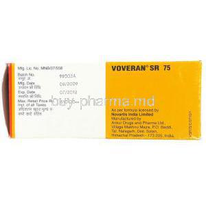 Voveran SR, Generic  Voltaren SR, Diclofenac sodium 75 mg Tablet manufacturer info