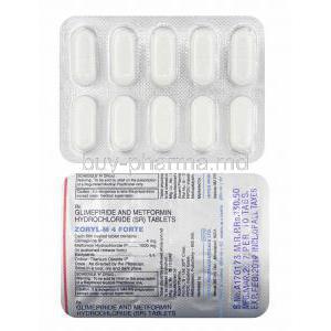 Zoryl-M Forte, Glimepiride and Metformin 4mg tablets