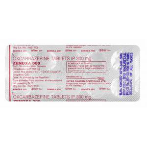Zenoxa, Oxcarbazepine 300mg tablets back