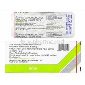 Zevert, Betahistine 16mg manufacturer, tablets back