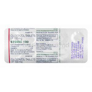 Stozic, Cilostazol 100mg tablets back