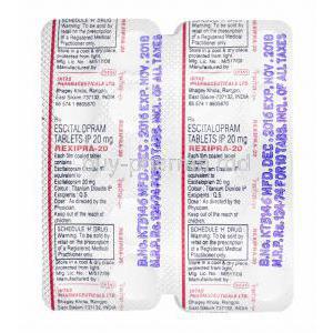 Rexipra, Escitalopram 20mg tablets back