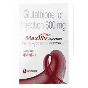 Glutathione Injection 600mg, Maxiliv, Zuventus, Box front presentation