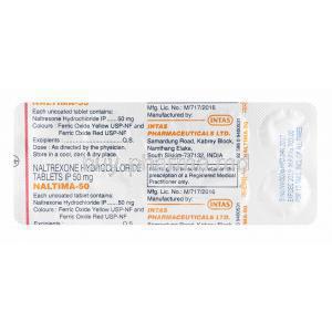 Naltima, Naltrexone 50mg tablets back