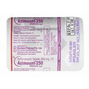 Azimount, Azithromycin 250mg tablets back