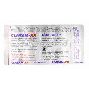 Clavam XR, Amoxicillin and Clavulanic Acid tablets back