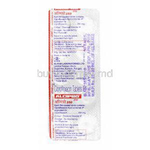 Alcipro, Ciprofloxacin 250mg tablets back