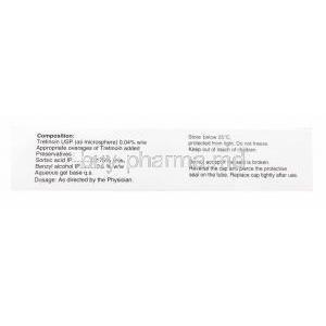 Retino A Micro 0.04%, Tretinoin Micros[here Gel 0.04% Janssen, box back presentation with information