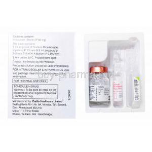 Artesunate injection, Falcigo Injection, Zydus Cadila, box back presentation with information