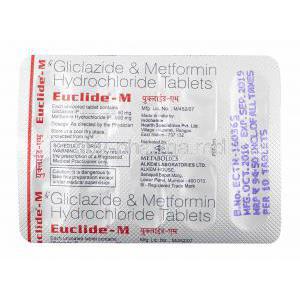 Euclide M, Gliclazide and Metformin tablets back