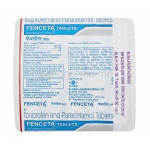 Fenceta, Ibuprofen and Paracetamol tablets back
