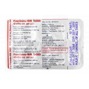 Formin, Metformin 500mg tablets back