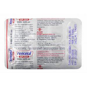Fenceta SP, Aceclofenac, Paracetamol and Serratiopeptidase tablets back