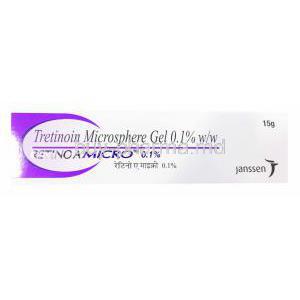 Retino A Micro 0.1%, Tretinoin Microsphere Gel 0.1% Janssen, box front presentation