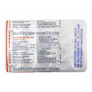 Euclide M, Gliclazide and Metformin 30mg tablets back