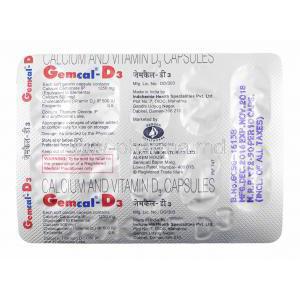 Gemcal-D3, Calcium Carbonate and Cholecalciferol capsules back