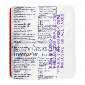 Itratuf, Itraconazole 200mg capsules back