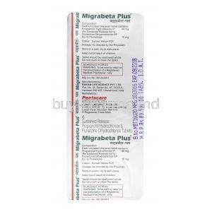 Migrabeta Plus, Propranolol and Flunarizine tablets back