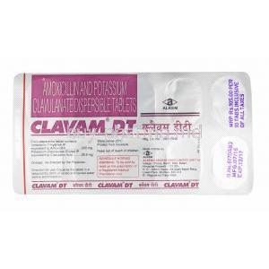 Clavam DT, Amoxicillin and Clavulanic Acid tablets back
