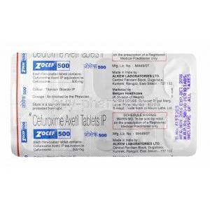 Zocef, Cefuroxime 500mg tablets back