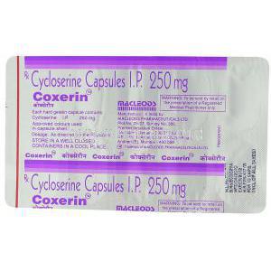 Coxerin, Generic Seromycin,  Cycloserine 250 Mg Packaging