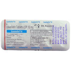 Lostatin, Generic Mevacor,  Lovastatin 10 Mg  Packaging