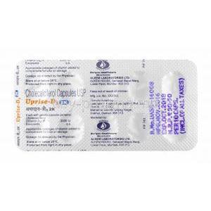 Uprise-D3, Cholecalcifero 2000IUl capsules back