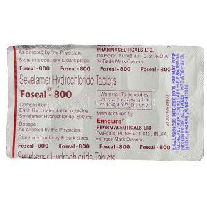 Foseal, Generic  Renagel,  Sevelamer Hydrochloride 800 Mg Packaging