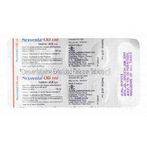 Nexvenla OD, Desvenlafaxine 100mg, tablets back