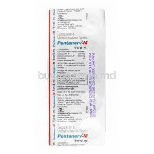 Pentanerv-M, Gabapentin and Methylcobalamin, tablets back