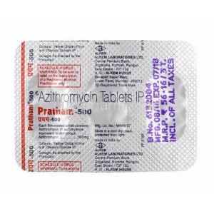 Pratham, Azithromycin 500mg tablets back