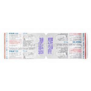 PAN, Pantoprazole 40mg box and tablets back