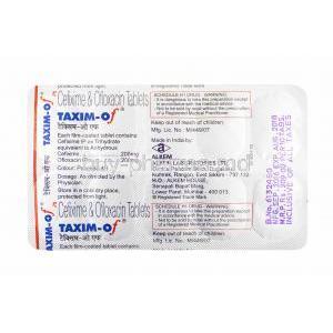 Taxim OF, Cefixime and Ofloxacin tablets back