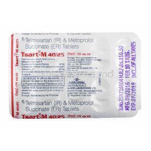 Tsart-M, Telmisartan and Metoprolol Succinate 25mg, tablets back