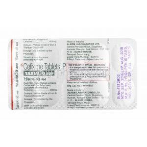Taxim-O, Cefixime 400mg tablets back