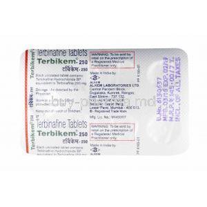 Terbikem, Terbinafine 250mg tablets back