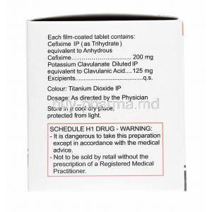 Taxim O CV, Cefixime and Clavulanic Acid composition