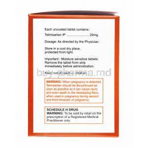 Tsart, Telmisartan 20mg composition