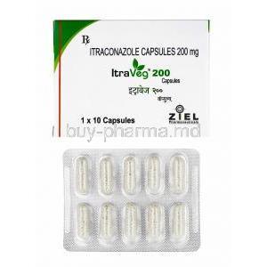 Itraveg, Itraconazole 200mg box and capsules