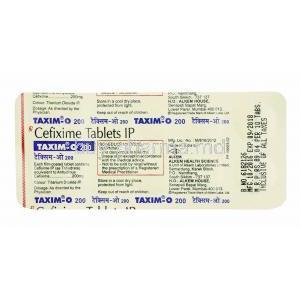 Taxim-O, Cefixime 200mg tablets back