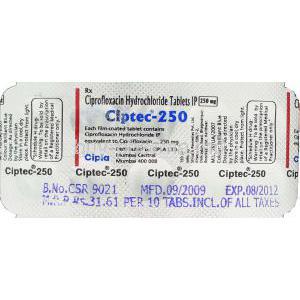 Ciptec-250, Generic Cipro, Ciprofloxacin  250mg Tablet Strip Information