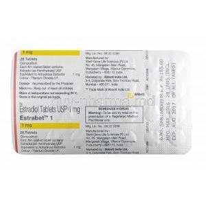 Estrabet, Estradiol 1mg tablets back