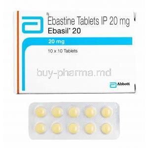 Ebasil, Ebastine 20mg box and tablets