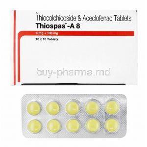Thiospas-A, Thiocolchicoside 8mg box and tablets