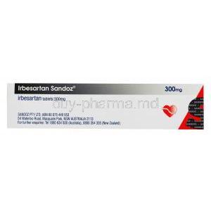 rbesartan Sandoz, 300mg 30 tabs, Box side