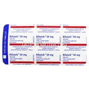 Rilutek 50mg, Sanofi Aventis, Blister pack back presentation