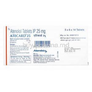 Atecard, Atenolol 25mg composition