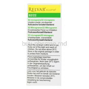 Relvar Ellipta Inhaler 92/22, GSK, box side presentation