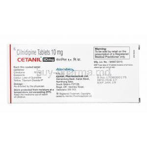 Cetanil, Cilnidipine 10mg, manufacturer