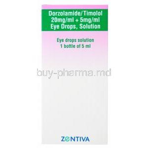 Dorzolamide/ Timolol Eyedrop , 20mg/ml, 5mg/ml, 5ml, Zentiva, Box front presentation